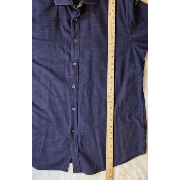 James Tattersall Men's Large XL London Blue Plaid Long Sleeve Shirt with Fraying - Picture 7 of 8